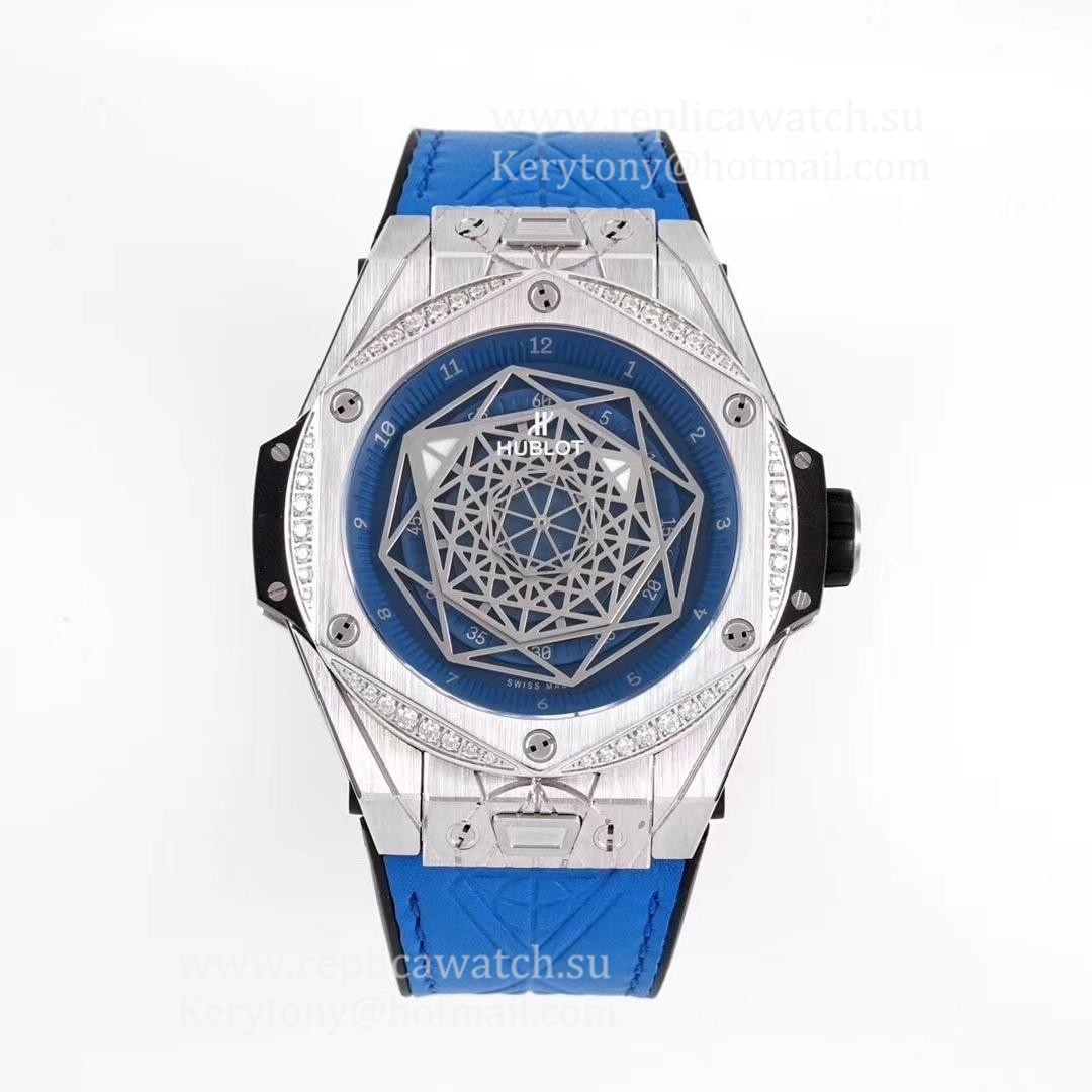 Replica Hublot Big Bang Sang Titanium 415.NX.7179.VR.1704.MXM18 HBF Titanium & D1am0nds Blue Dial HUB1213 UNICO Manufacture