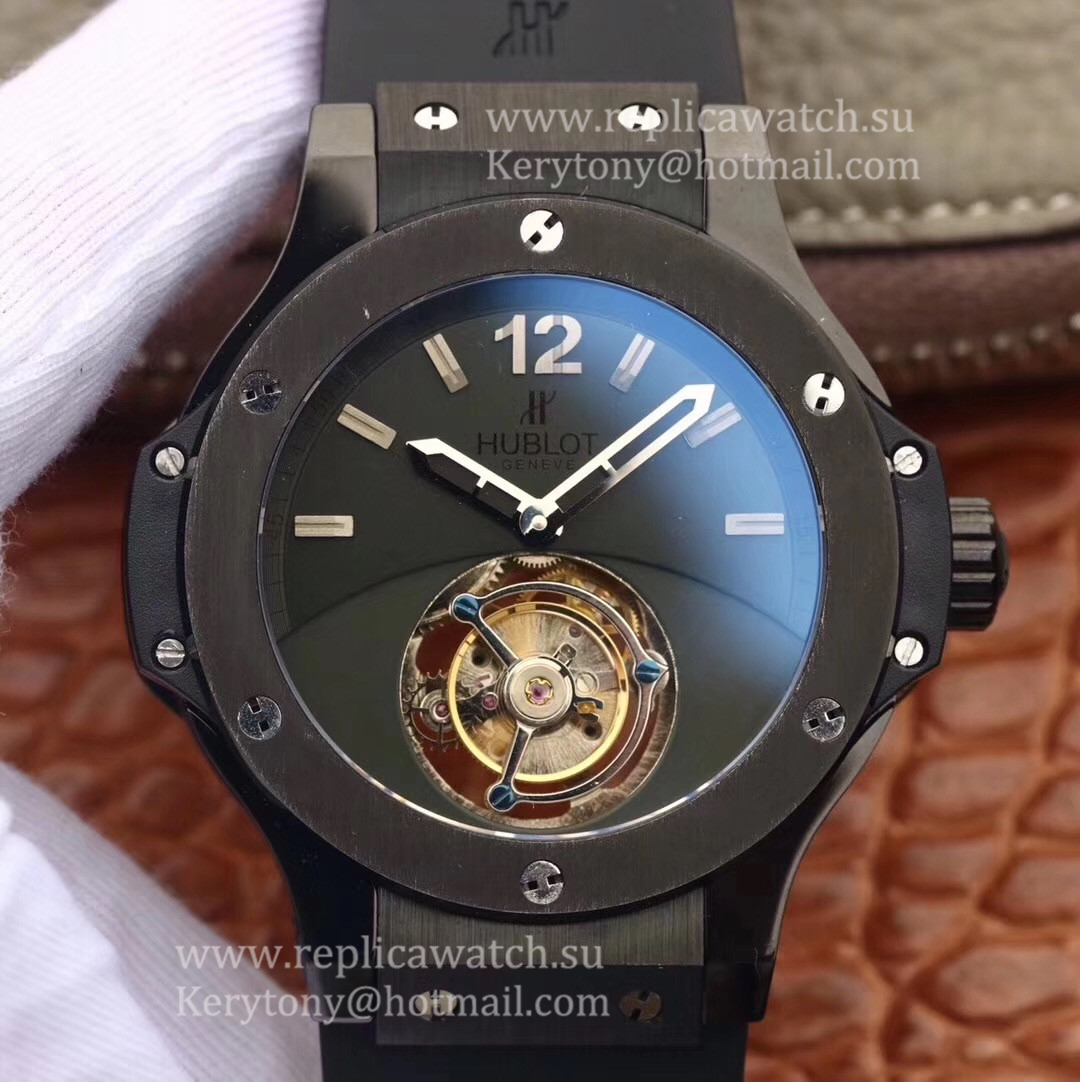 Shop Hublot Big Bang Tourbillon Solo Bang Ceramic 305.CM.134.RX Noob Factory Ceramic Black Dial Tourbillon