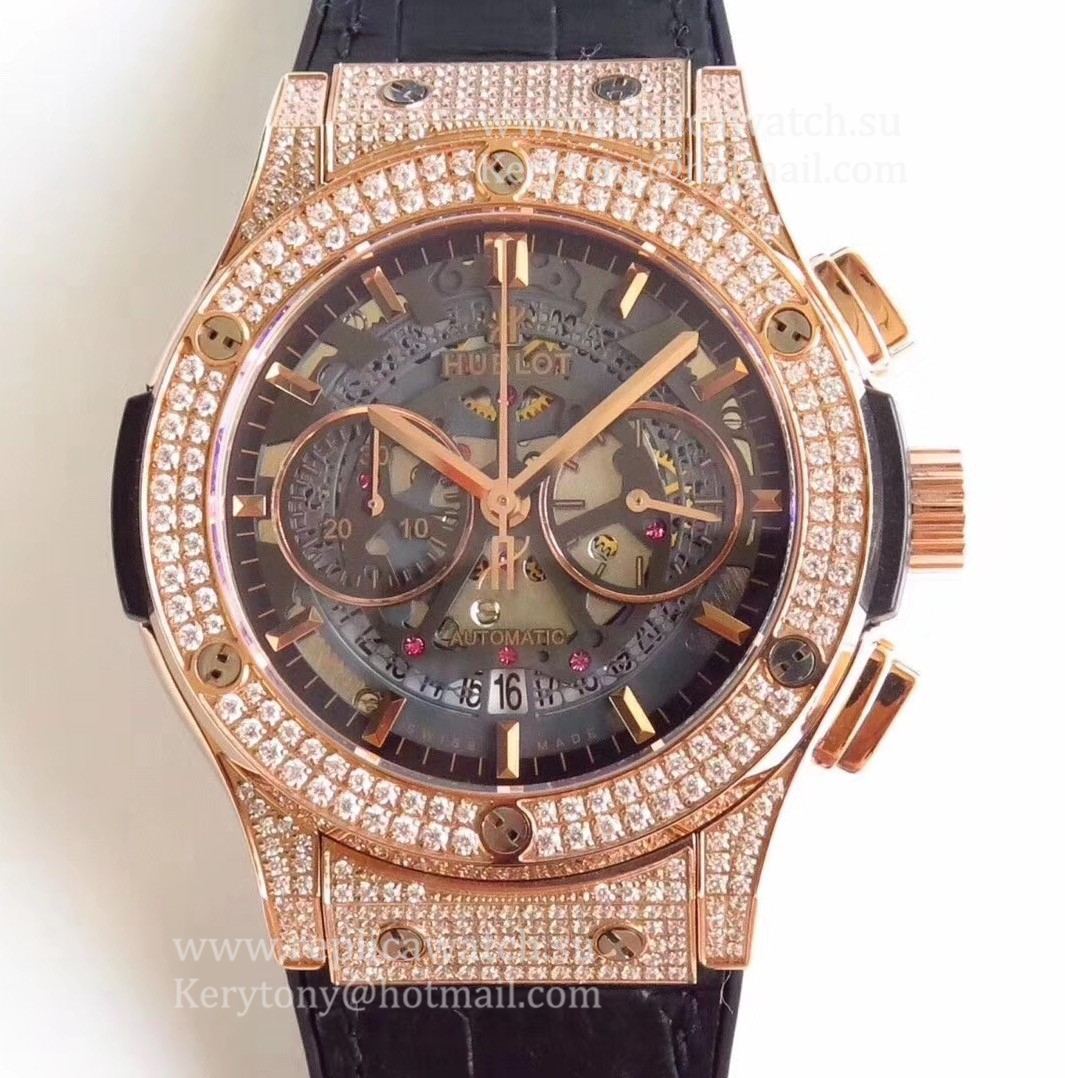 NEW Replica Hublot Classic Fusion Aerofusion 525.OX.0180.LR.1704 HBB V6F Rose Gold & D1am0nds Black Skeleton Dial 7750