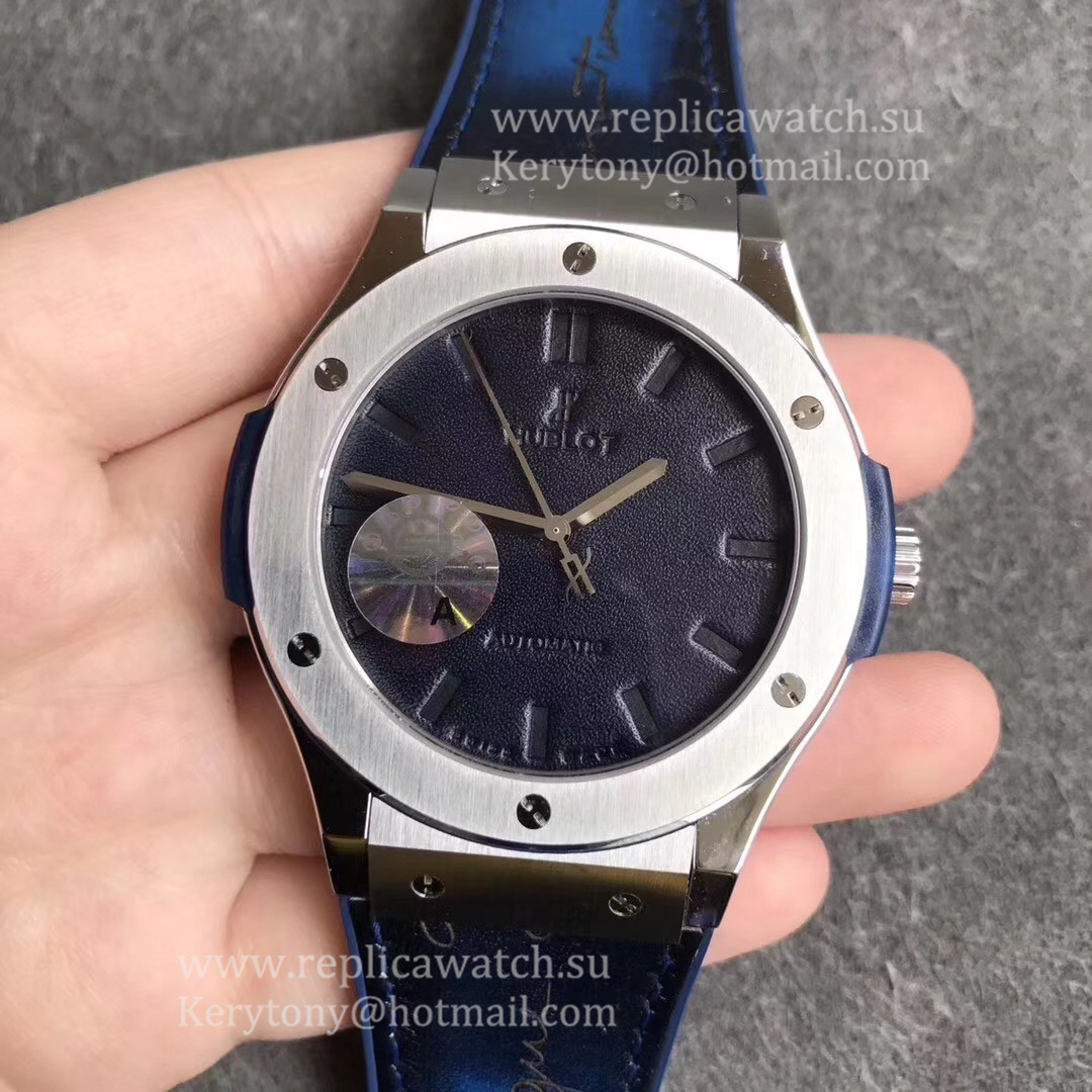 NEW Replica Hublot Classic Fusion Berluti Scritto 511.NX.050B.VR.BER16 SRF V2 SS Blue Leather Dial HUB1100