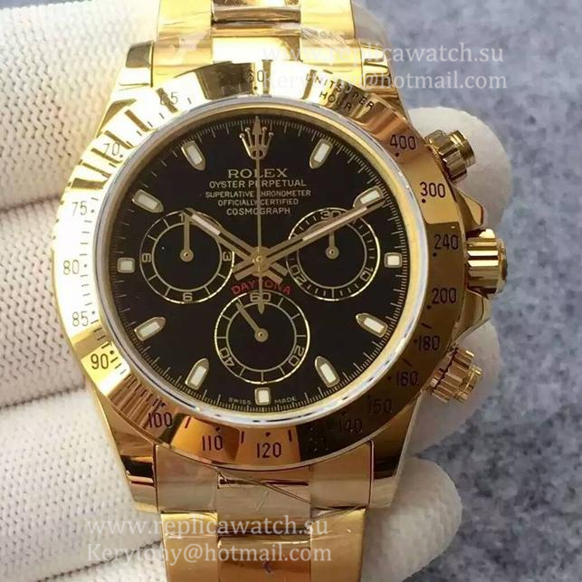 Fake R01ex Daytona  116508 JHF Yellow Gold Black Dial 4130