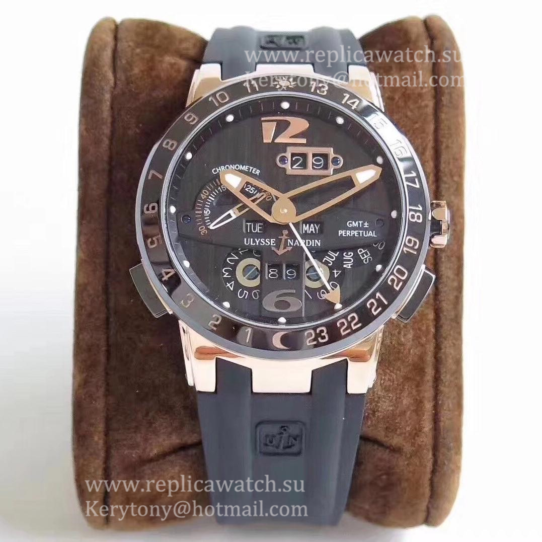 NEW Replica Ulysse Nardin El Toro GMT +/- Perpetual Calendar 326-03-3 TWAF Rose Gold Black Dial UN-32