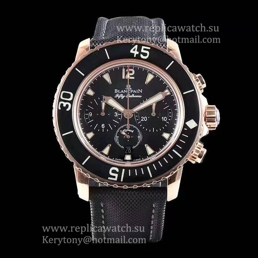 High Quality Blancpain Fifty Fathoms Chrono Flyback 5085FB OMF Rose Gold Black Dial 7750 (Free Strap)