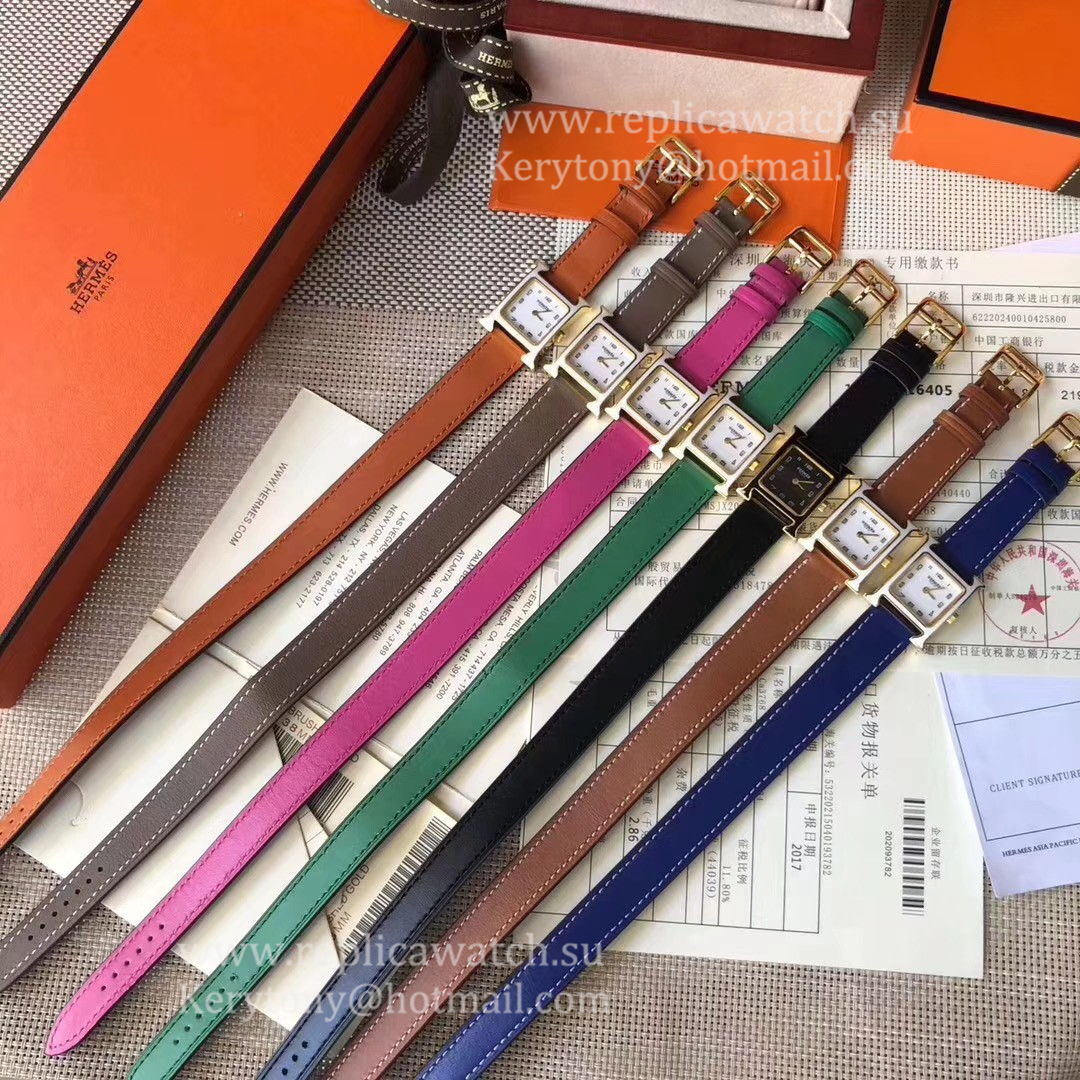 NEW Replica H**me5 Heure H 21mm 2019 Ladies YF Yellow Gold White/Black Dial Quartz (Free Box) Color Purple