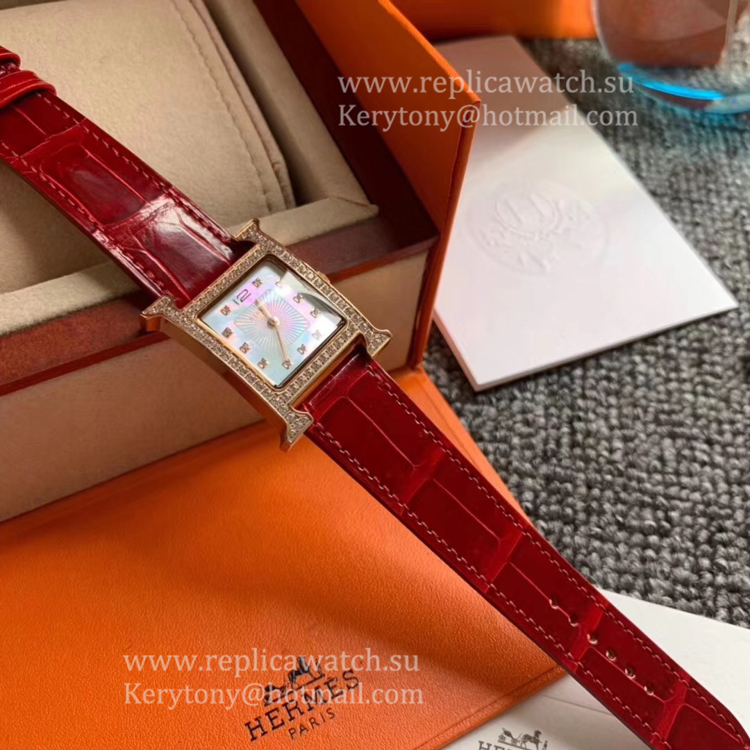 High Quality H**me5 Heure H 21mm Ladies Z6F Rose Gold & D1am0nd MOP Dial Quartz (Box included)