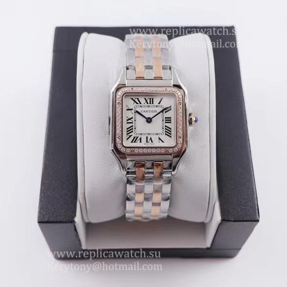 High Quality Ca*t1er Panthere Ladies W3PN0007 27mm / 22mm 8848F SS & Rose Gold White Dial Ronda Quartz car541 22mm x 30mm x 6mm