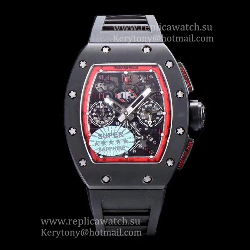 Fake Richard Mille RM011 Felipe Massa Chrono Limited Edition KVF Ceramic Red  Skeleton Dial 7750
