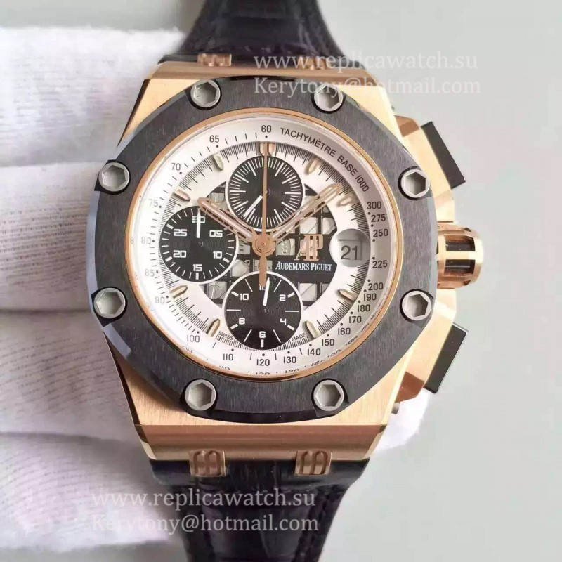 Replica Audemars P1g*et Royal Oak Offshore Rubens Barrichello II 26078RO.OO.D001VS.01 JF V2 Rose Gold White Dial 3126