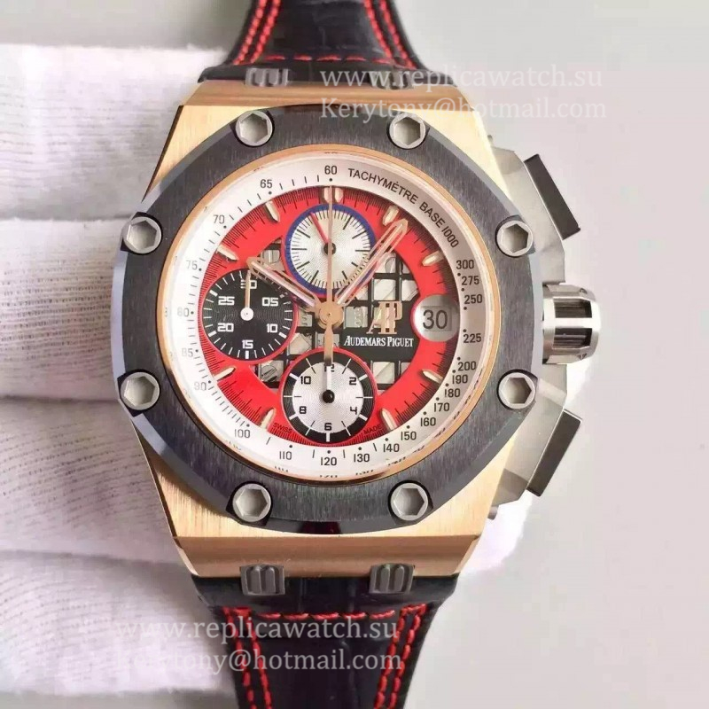 Fake Audemars P1g*et Royal Oak Offshore Rubens Barrichello II 26284RO.OO.D002CR.01 JF V2 Rose Gold Red Dial 3126