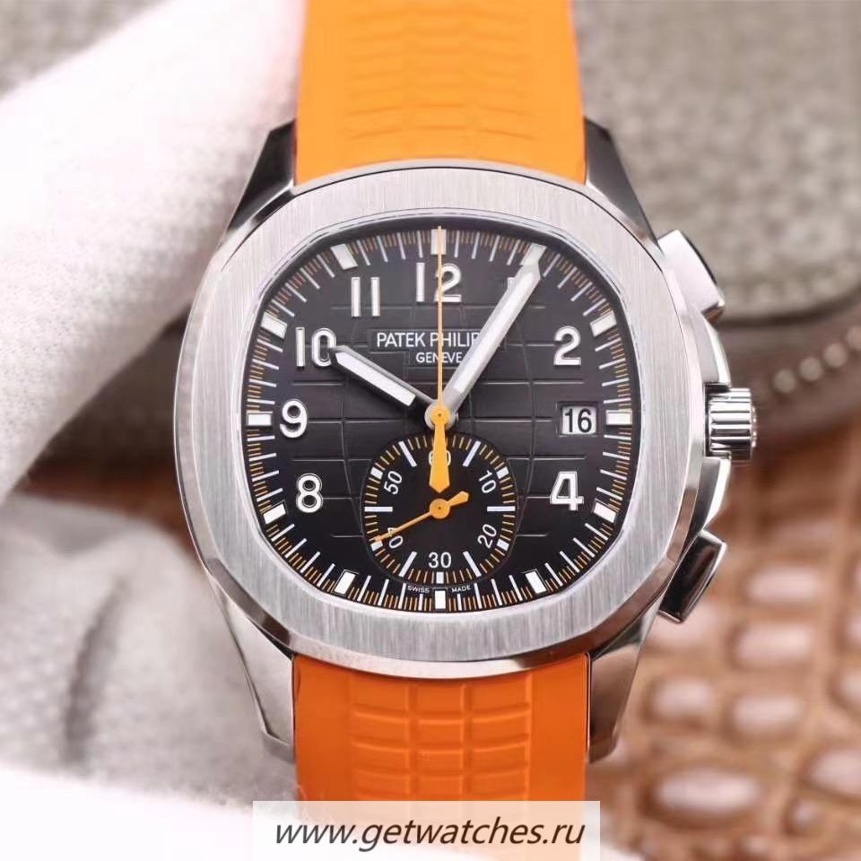 Fake Pat*k Phi1i*pe Aquanaut 5968 OMF SS Black Dial Orange Strap CH 28-520