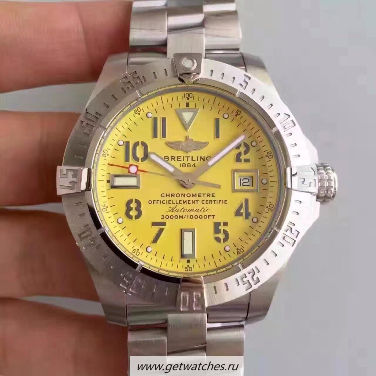 High Quality Breitling Avenger II Seawolf A1733110/I519/169A Noob Factory SS Yellow Dial 2836