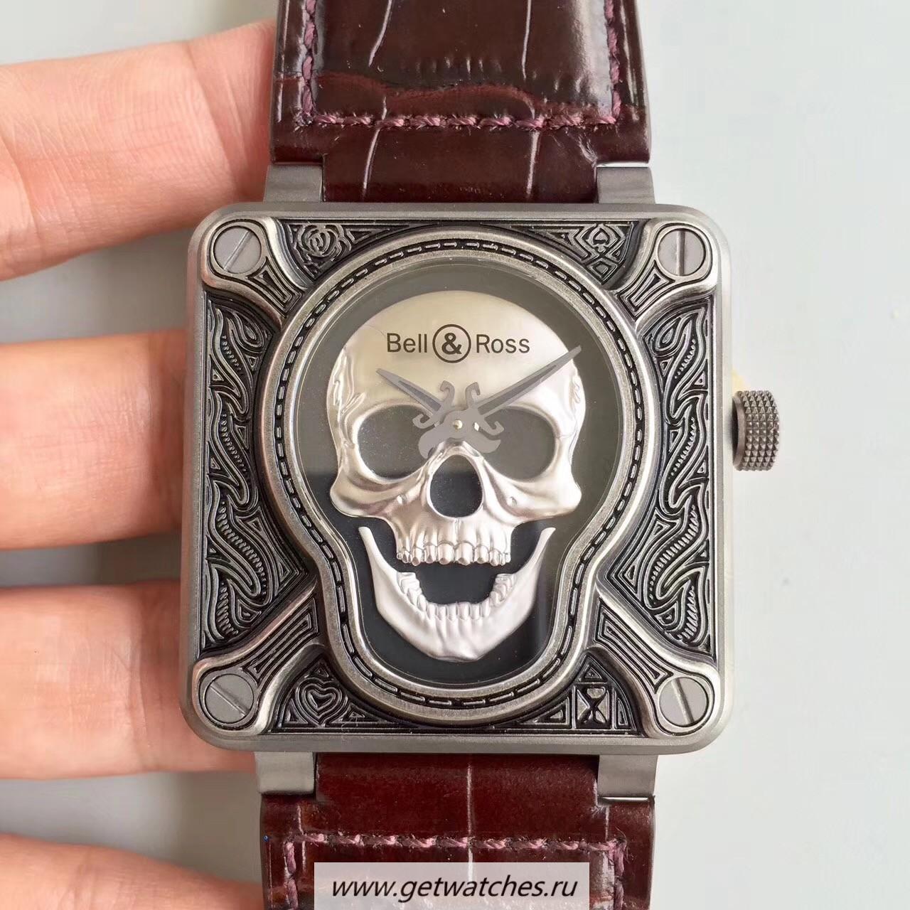 Fake Bell & Ross BR 01 Burning Skull Noob Factory SS Black Dial M9015