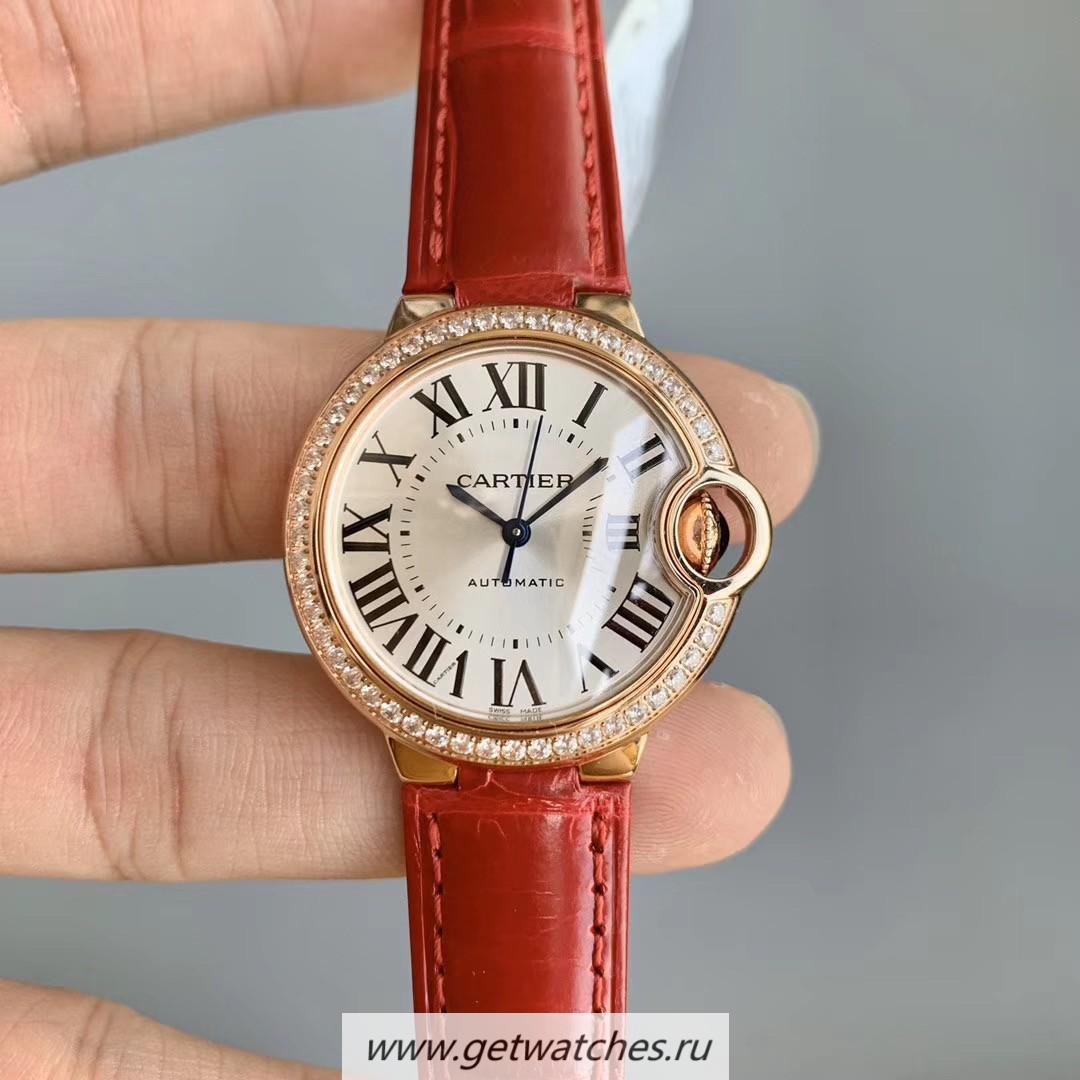 Shop Ca*t1er Ballon Bleu 36mm WJBB0034 V6F Rose Gold & D1am0nds Silver Dial Seiko NH05A