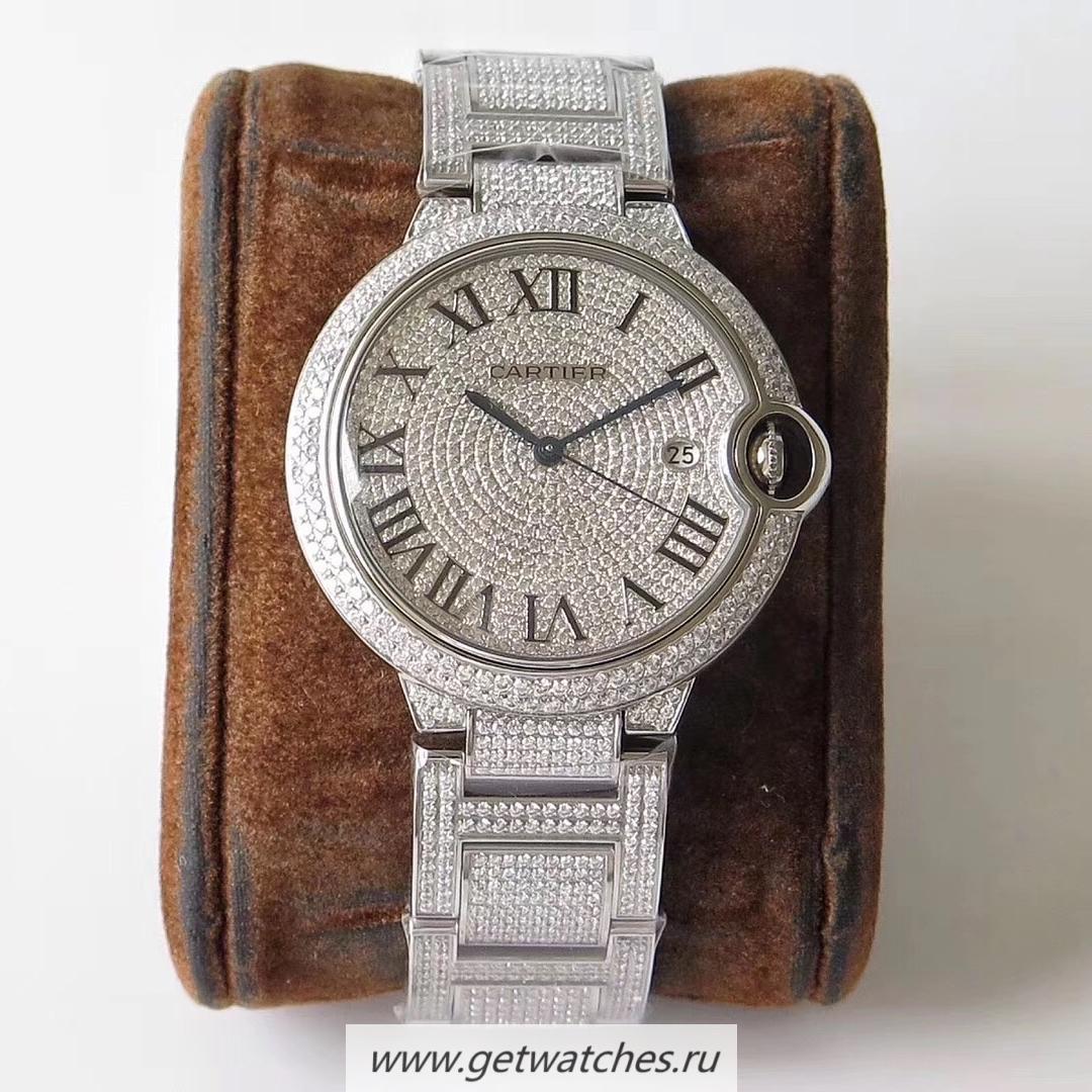 Fake Ca*t1er Ballon Bleu 42mm Full Paved D1am0nds TWF SS & D1am0nd D1am0nd Dial M9015