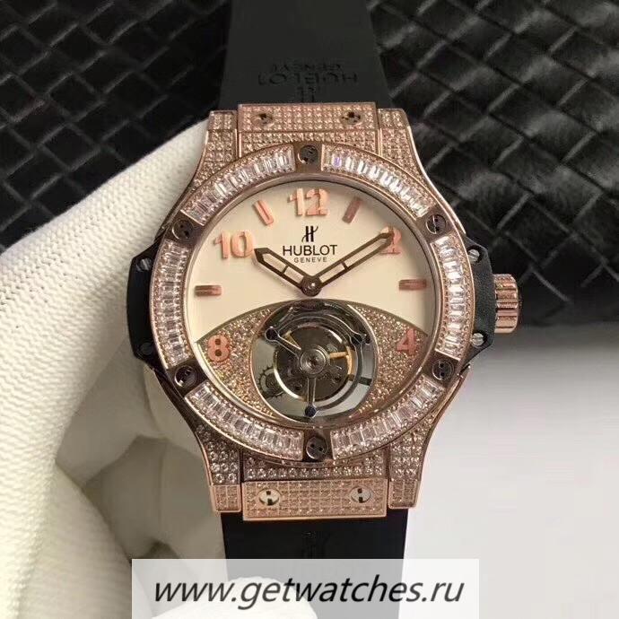 NEW Replica Hublot Big Bang Tourbillon Noob Factory Rose Gold & D1am0nds Beige & D1am0nd Dial Tourbillon