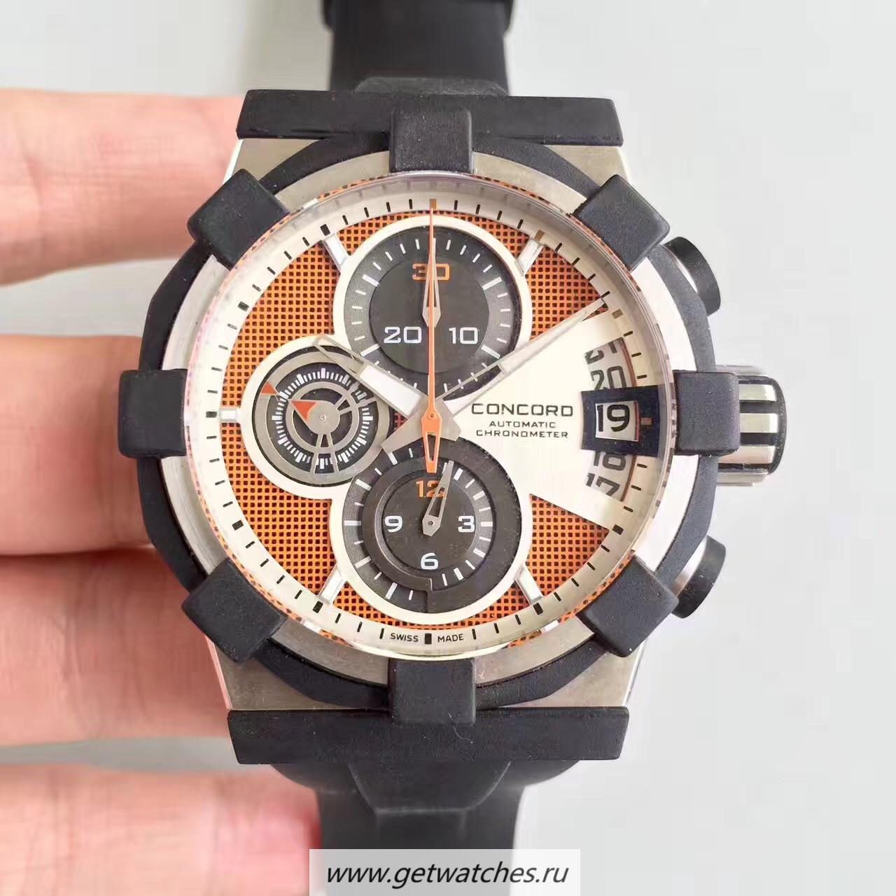 Replica Chopard C1 Chrono 0320007 Noob Factory SS & Black Rubber Orange Dial 7750
