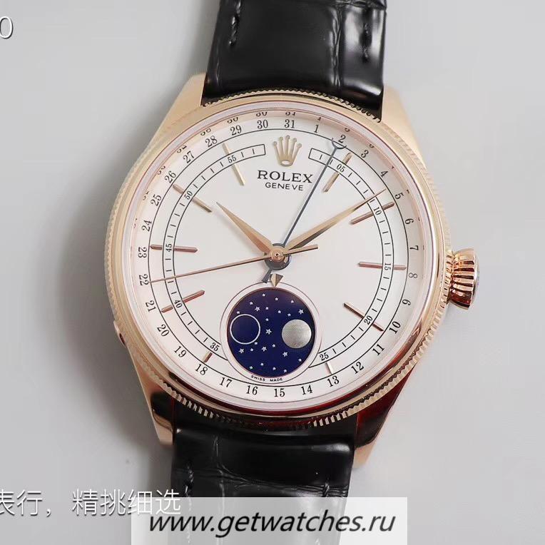 Fake R01ex Cellini Moonphase 50535 ZZF Rose Gold White Dial 2824
