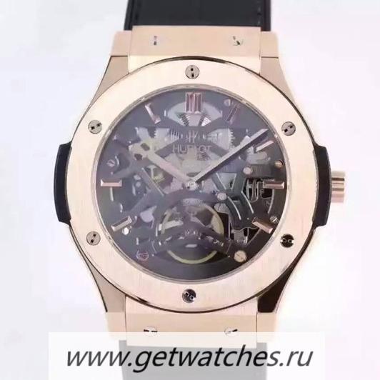 Copy Hublot Classic Fusion Prototype Rose Gold Black Skeleton Dial Skeleton