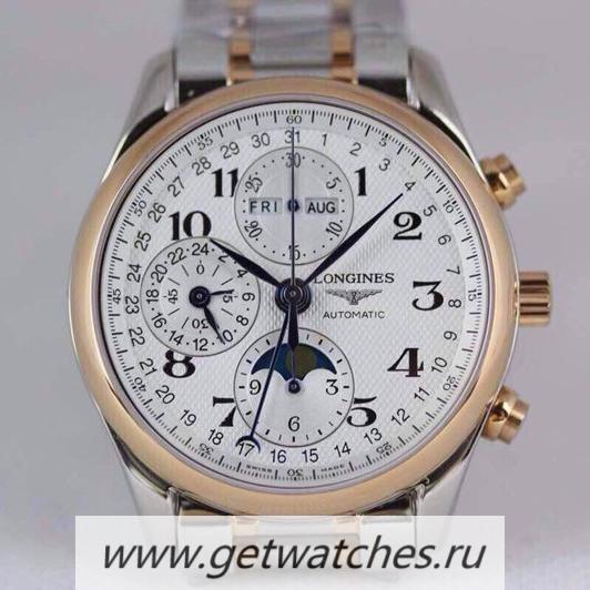 High Quality Longines Conquest Classic Chrono Moonphase SS & Rose Gold White Dial 7751