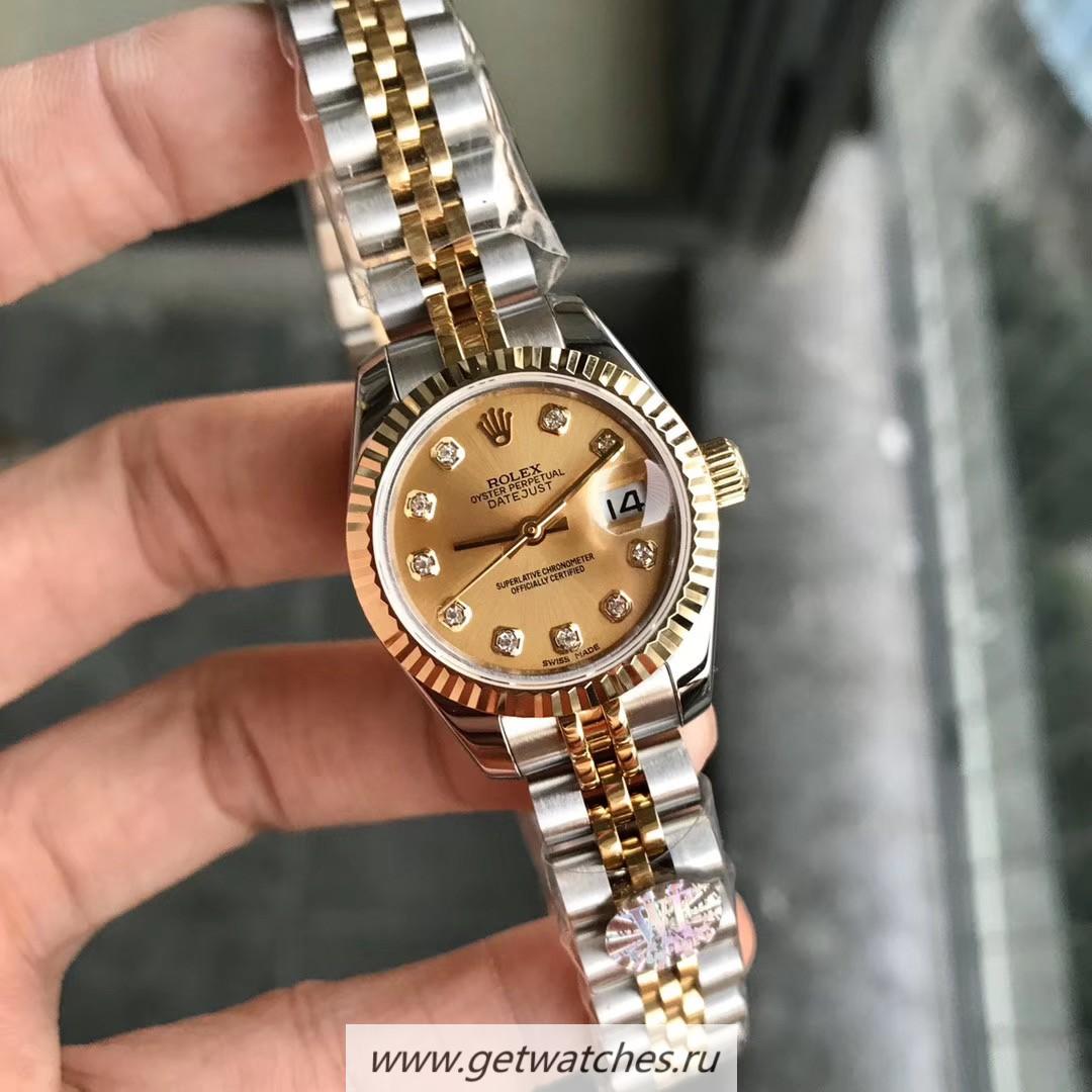 Fake R01ex Datejust 28mm 279171 Ladies WF SS & Yellow Gold Champagne Dial 2671