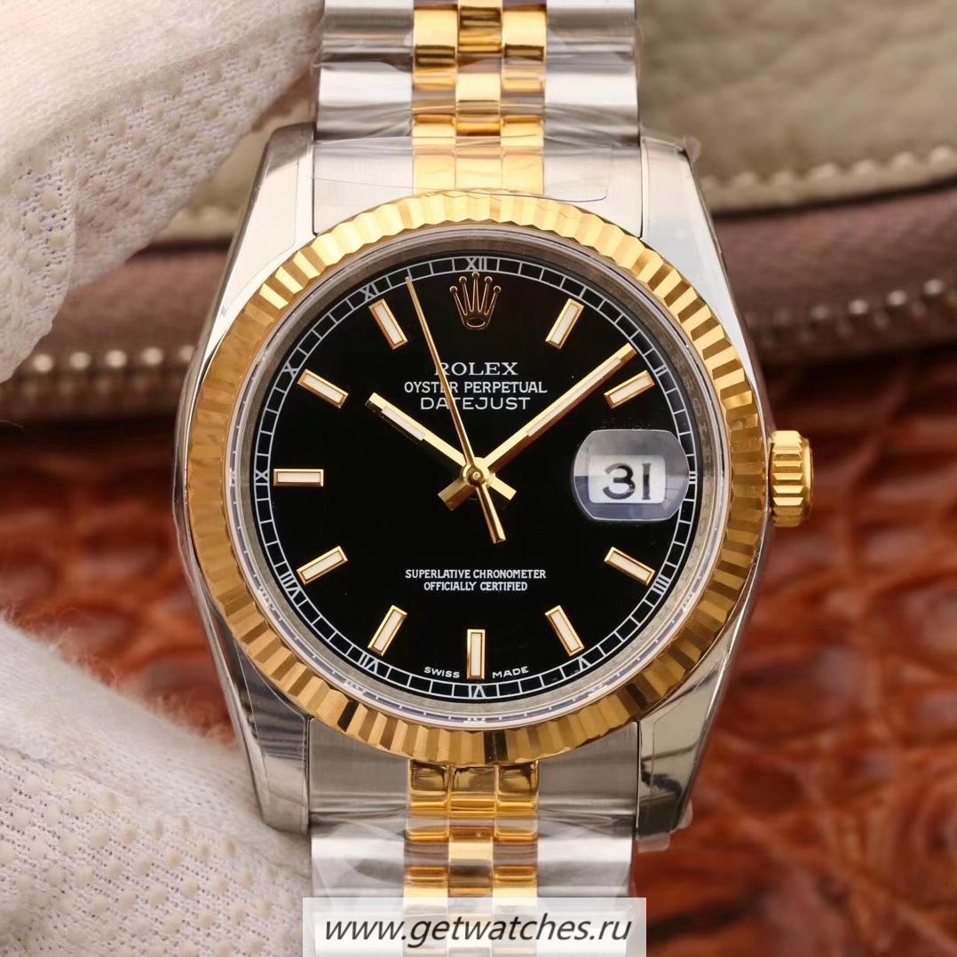 Copy R01ex Datejust 36mm 116233 ARF V2 SS & Yellow Gold Black Dial 3135