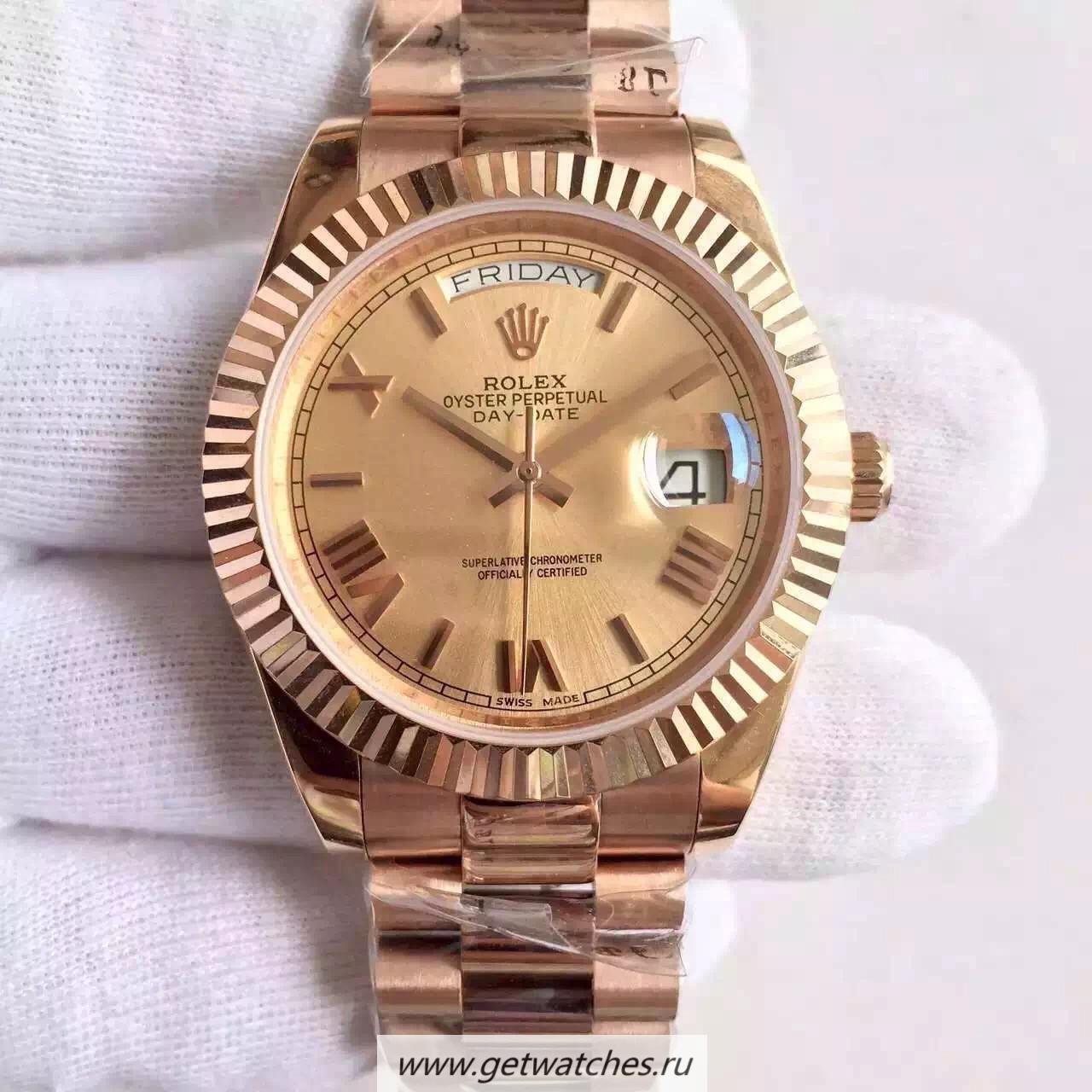 Shop R01ex Day-Date 40 228235 40mm KWF Rose Gold Gold Dial 3255