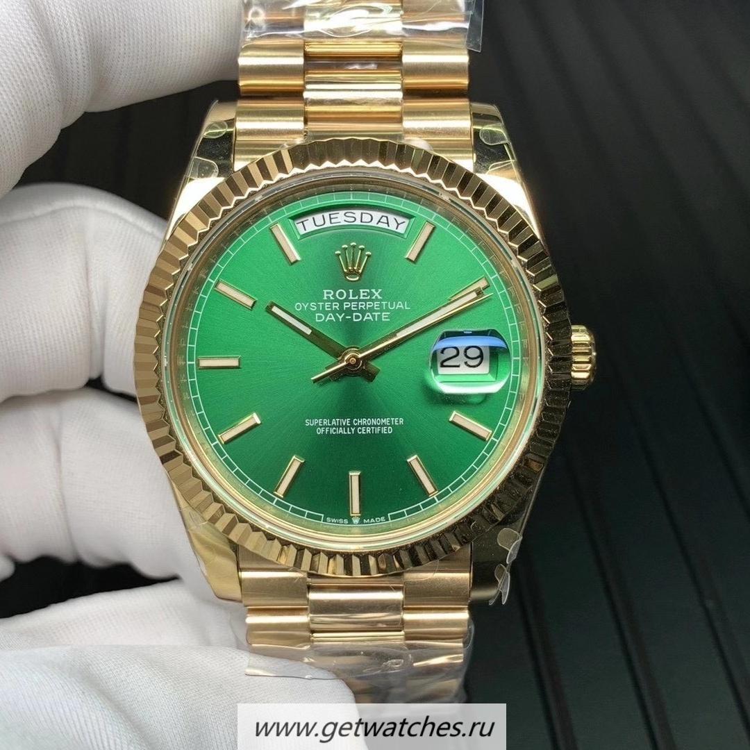 Perfect Replica R01ex Day-Date 40 228238 GMF Yellow Gold & SS 904L Green Dial 2836