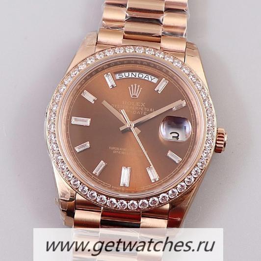 Fake R01ex Day-Date 40 228345 RBR EWF Rose Gold Chocolate & D1am0nd Dial 3255