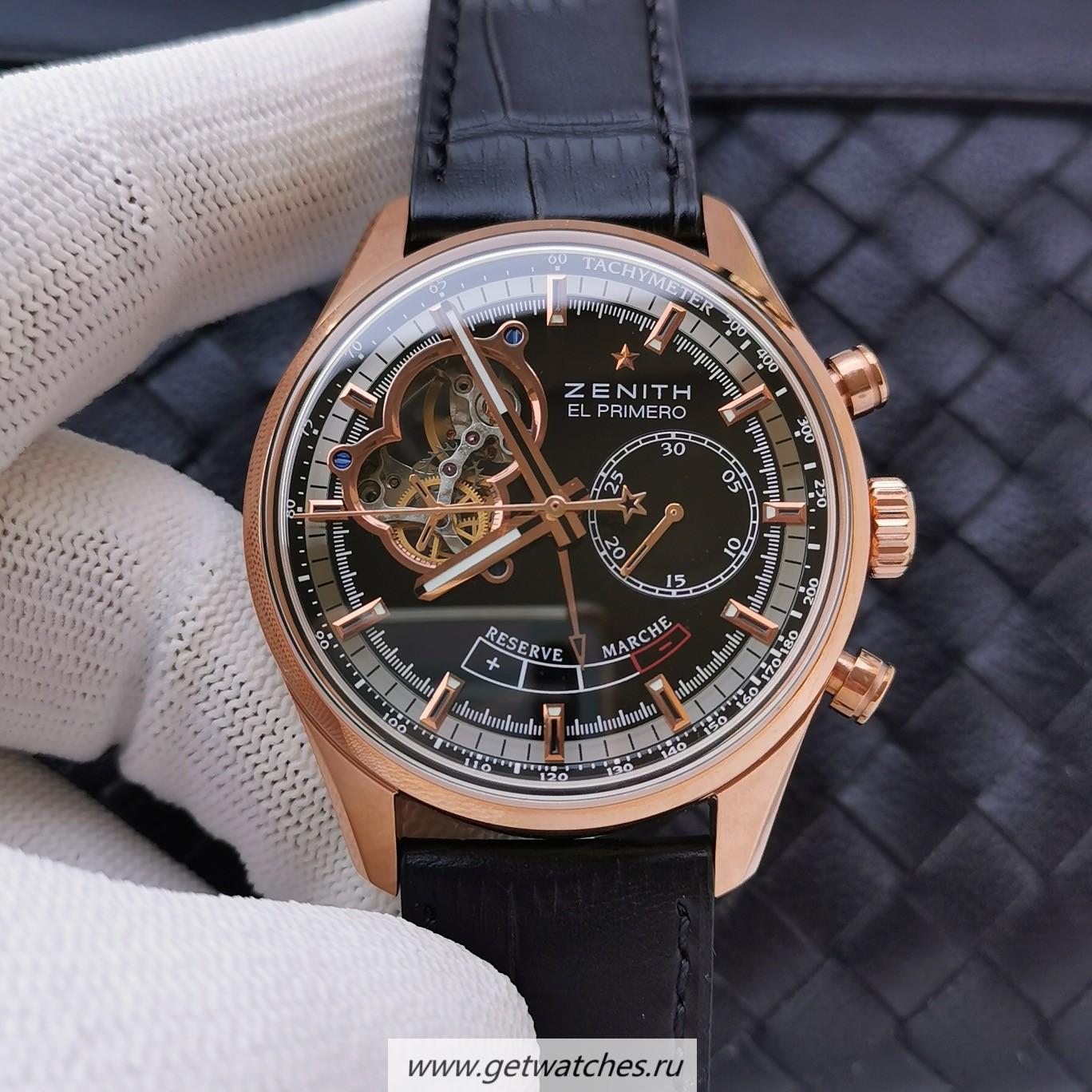 Copy Zenith El Primero AXF Rose Gold Black Dial Lemania