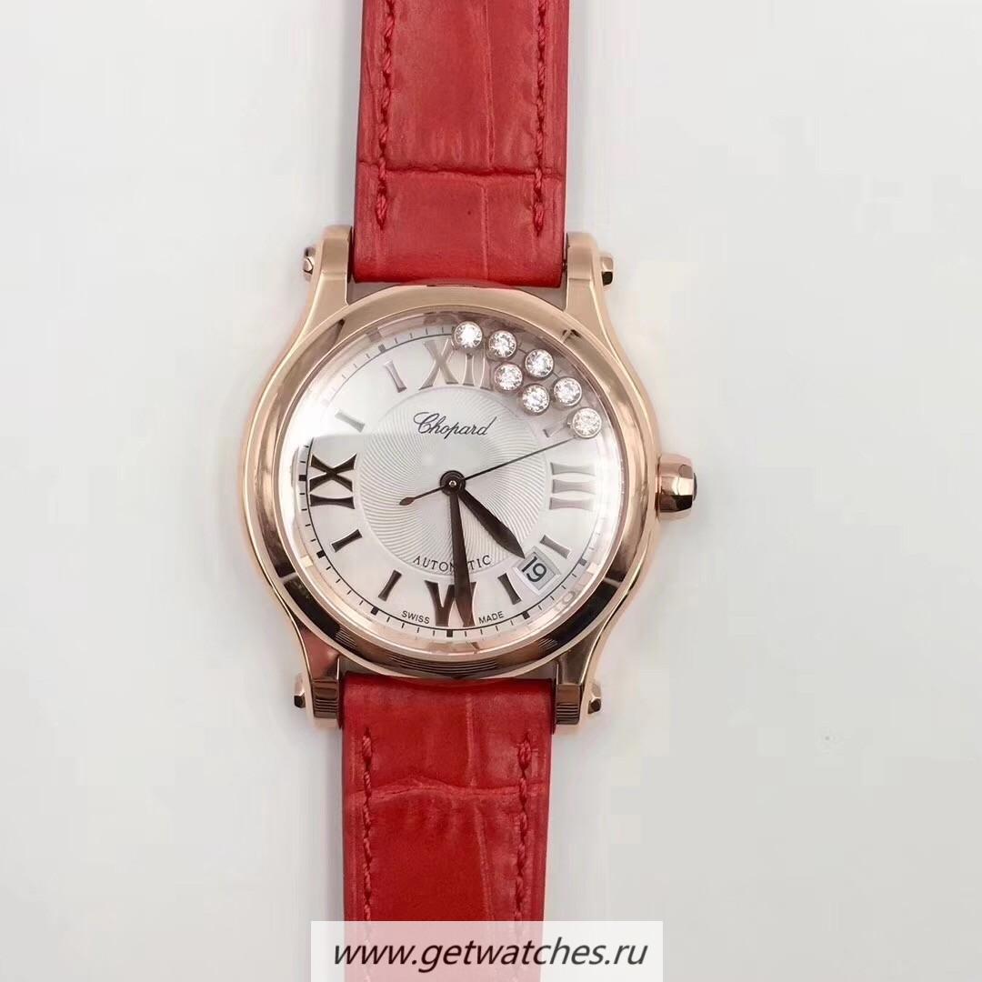 Replica Chopard Happy Sport 36mm Automatic 274808-5001 Noob Factory Rose Gold Silver & D1am0nd Dial 2892