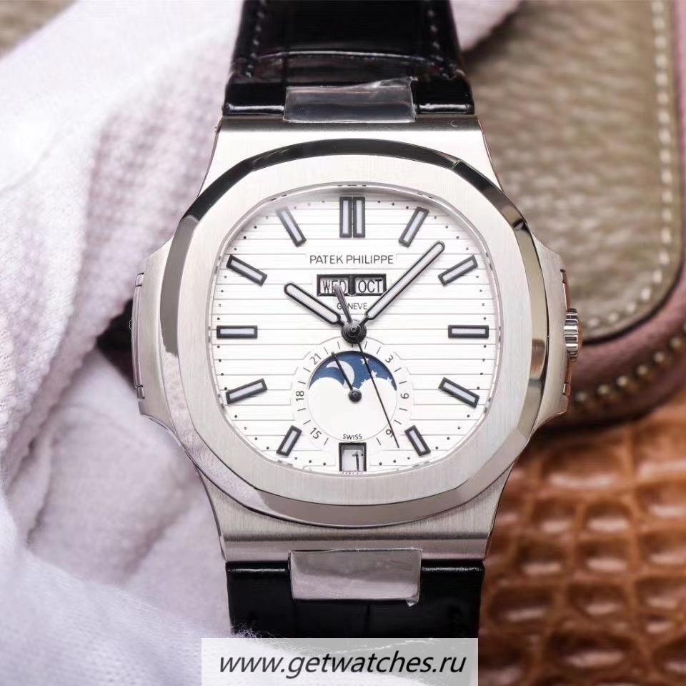 Perfect Replica Pat*k Phi1i*pe Nautilus Annual Calendar Moonphase 5726 PF SS White Dial 324