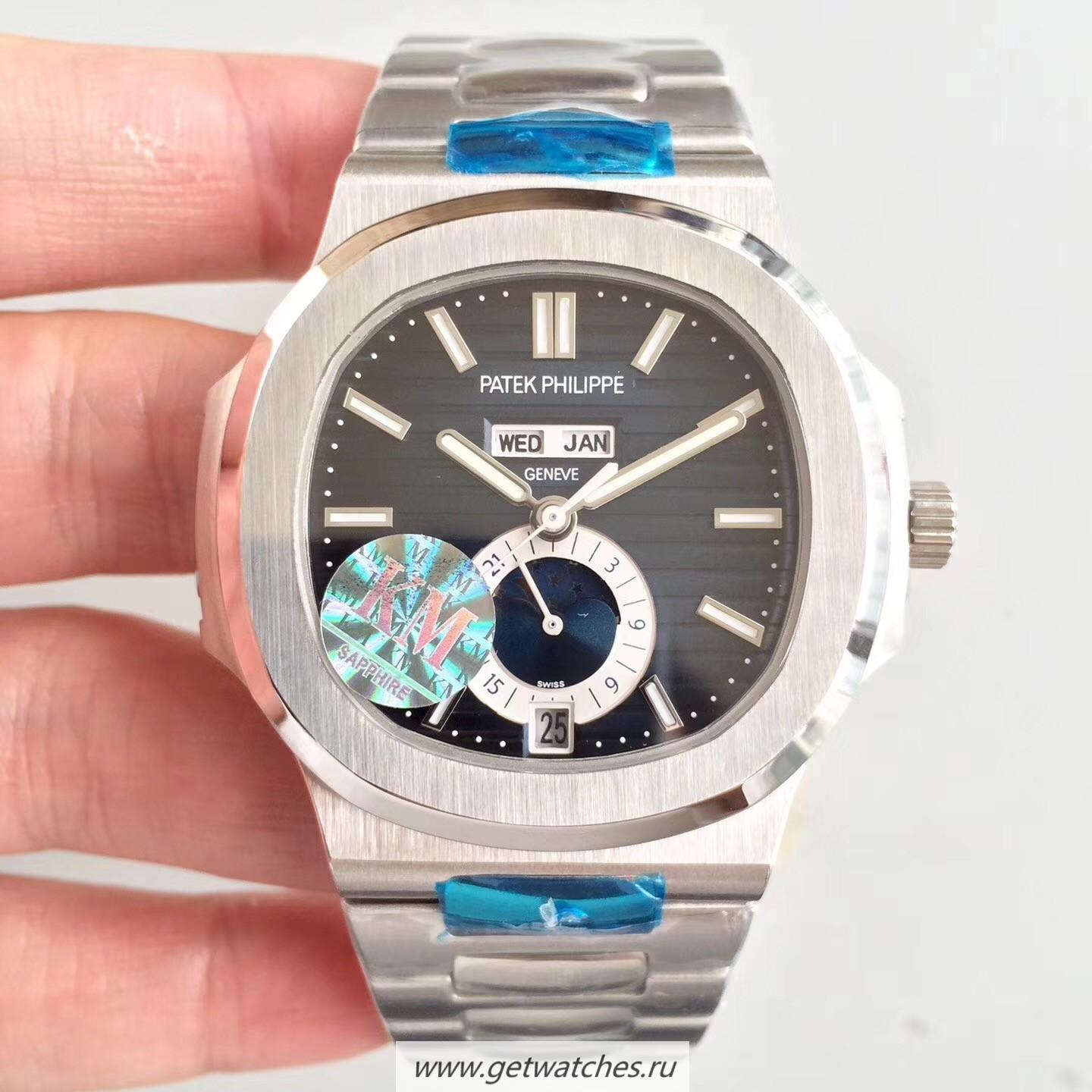 Fake Pat*k Phi1i*pe Nautilus Annual Calendar Moonphase 5726/1A-001 KMF V2 SS Blue Dial 324 S QA LU 24H/303