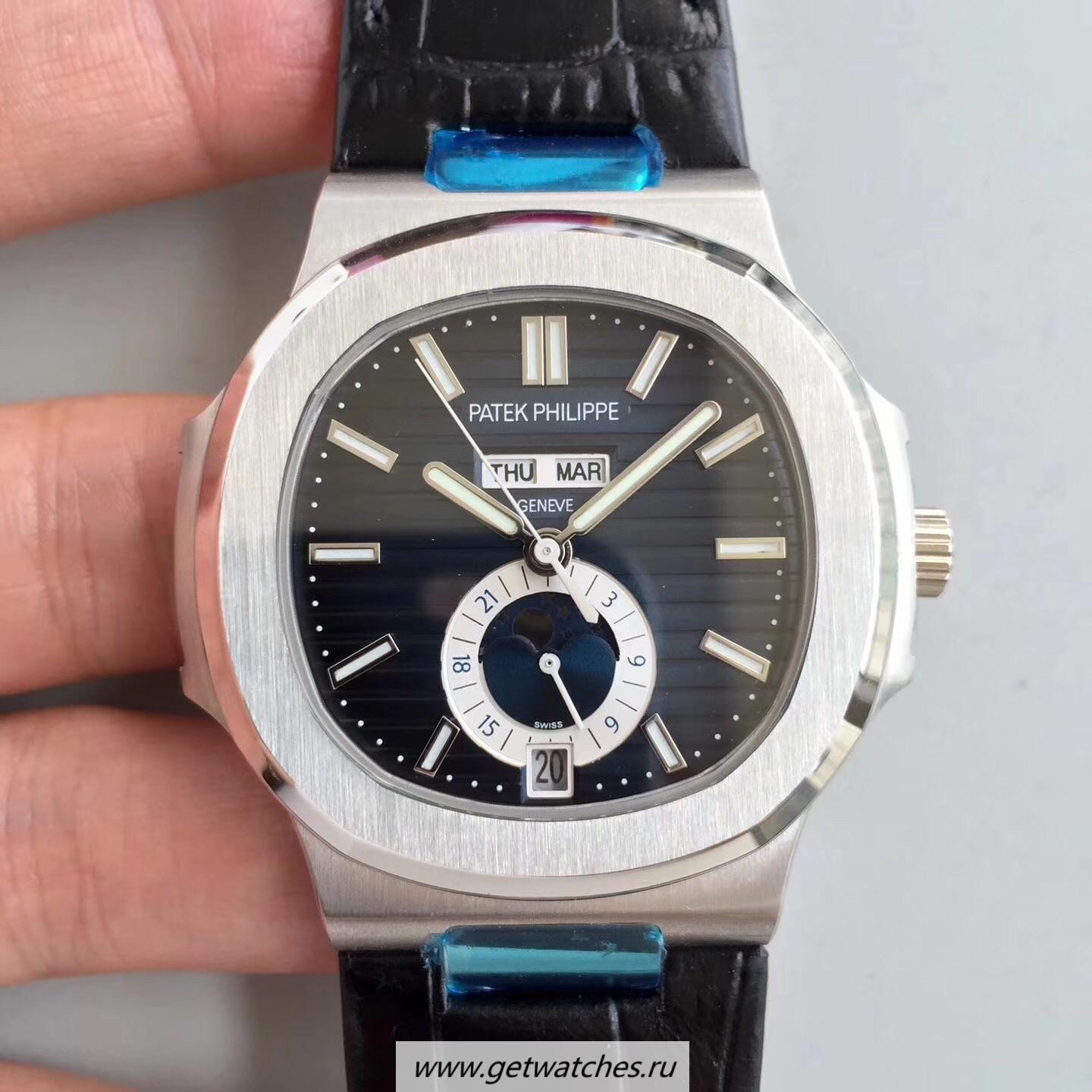High Quality Pat*k Phi1i*pe Nautilus Annual Calendar Moonphase 5726A KMF V2 SS Blue Dial 324 S QA LU 24H/303
