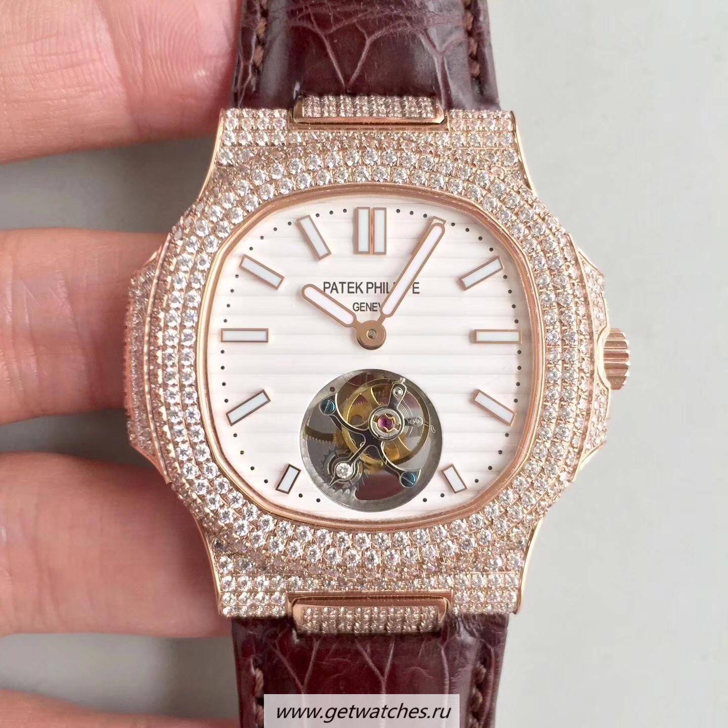 Fake Pat*k Phi1i*pe Nautilus Jumbo 5711 2018 Noob Factory Rose Gold & D1am0nds White Dial Tourbillon