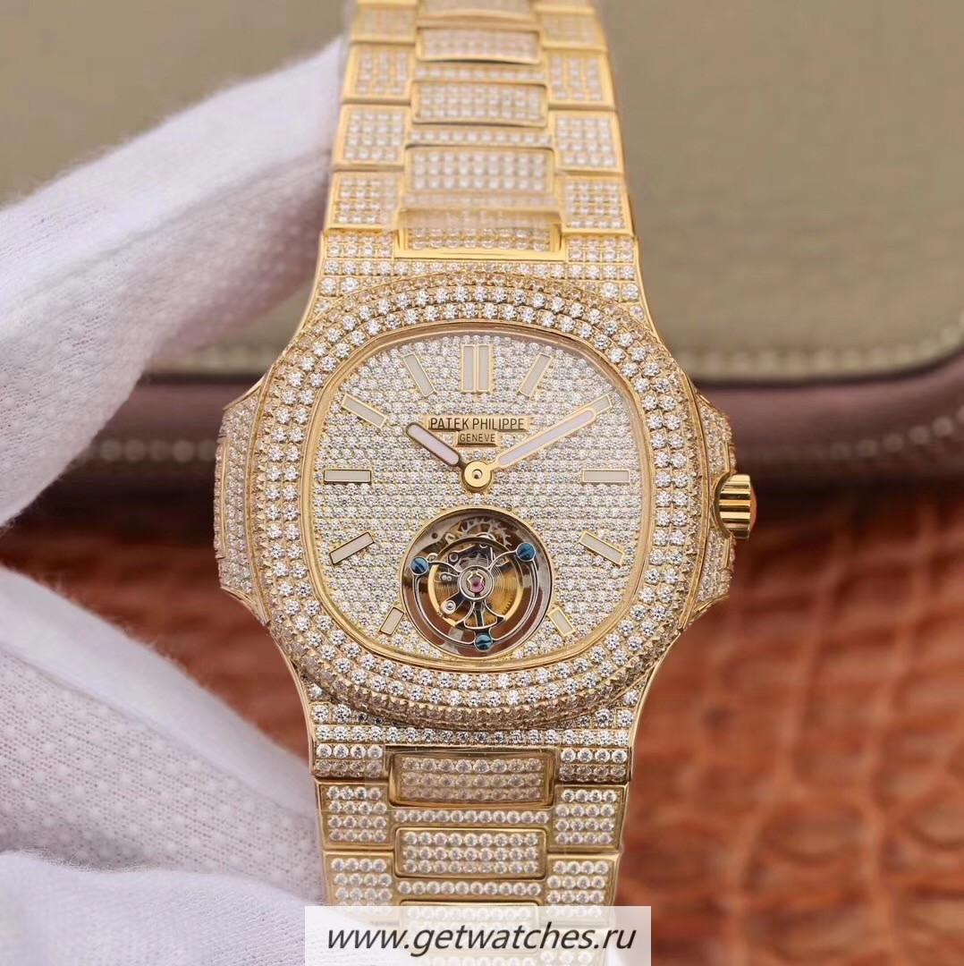 High Quality Pat*k Phi1i*pe Nautilus Jumbo 5711 R8F Yellow Gold & D1am0nds D1am0nd Dial Tourbillon