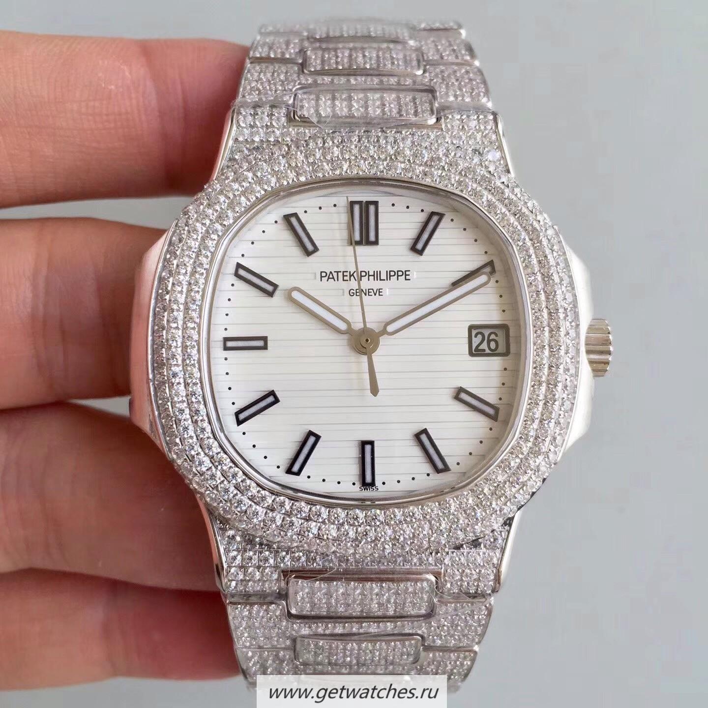 Replica Pat*k Phi1i*pe Nautilus Jumbo 5719/10G-010 MKF SS & D1am0nds White Dial 324SC