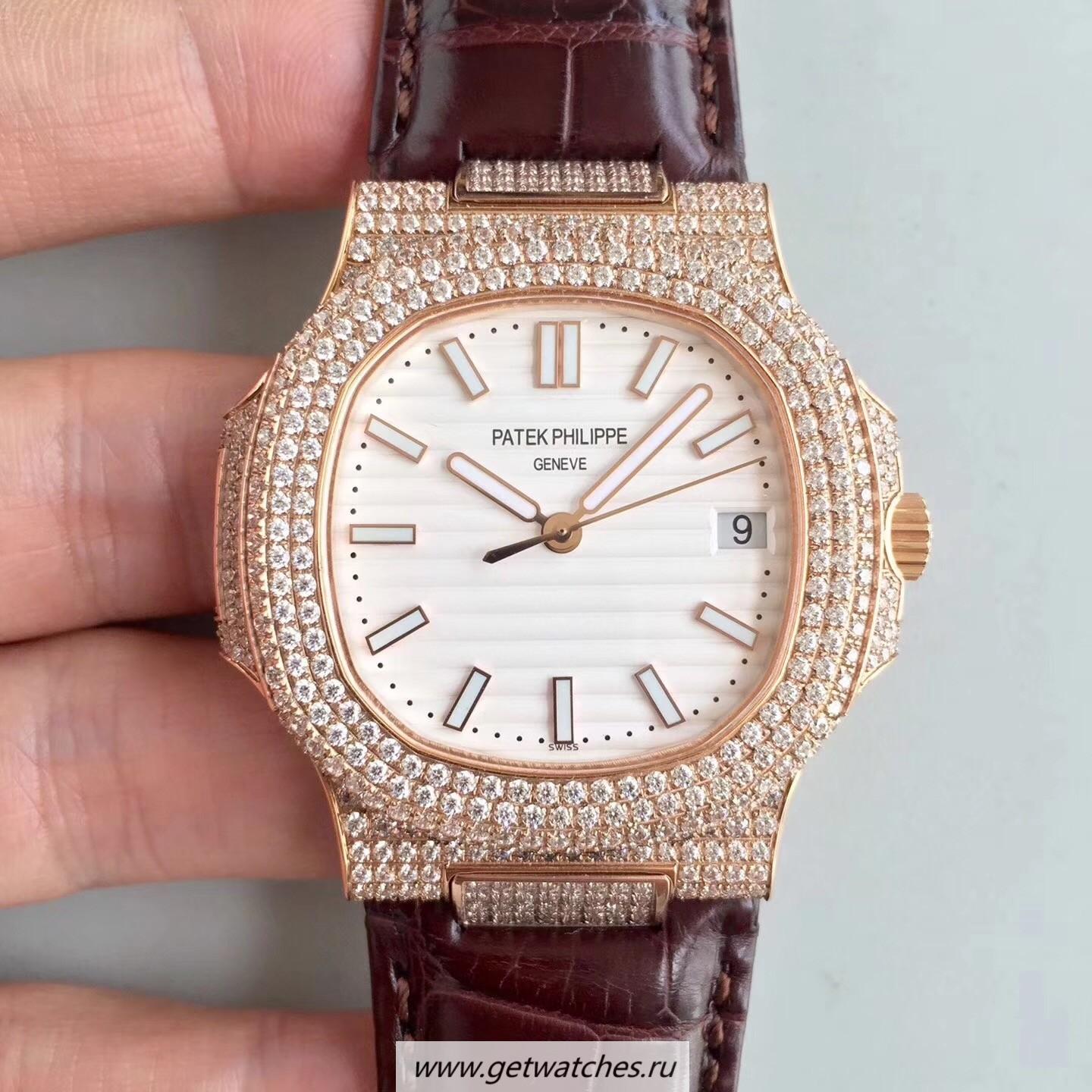 Copy Pat*k Phi1i*pe Nautilus Jumbo 5719/1G-001 2018 Noob Factory Rose Gold & D1am0nds White Dial 324SC
