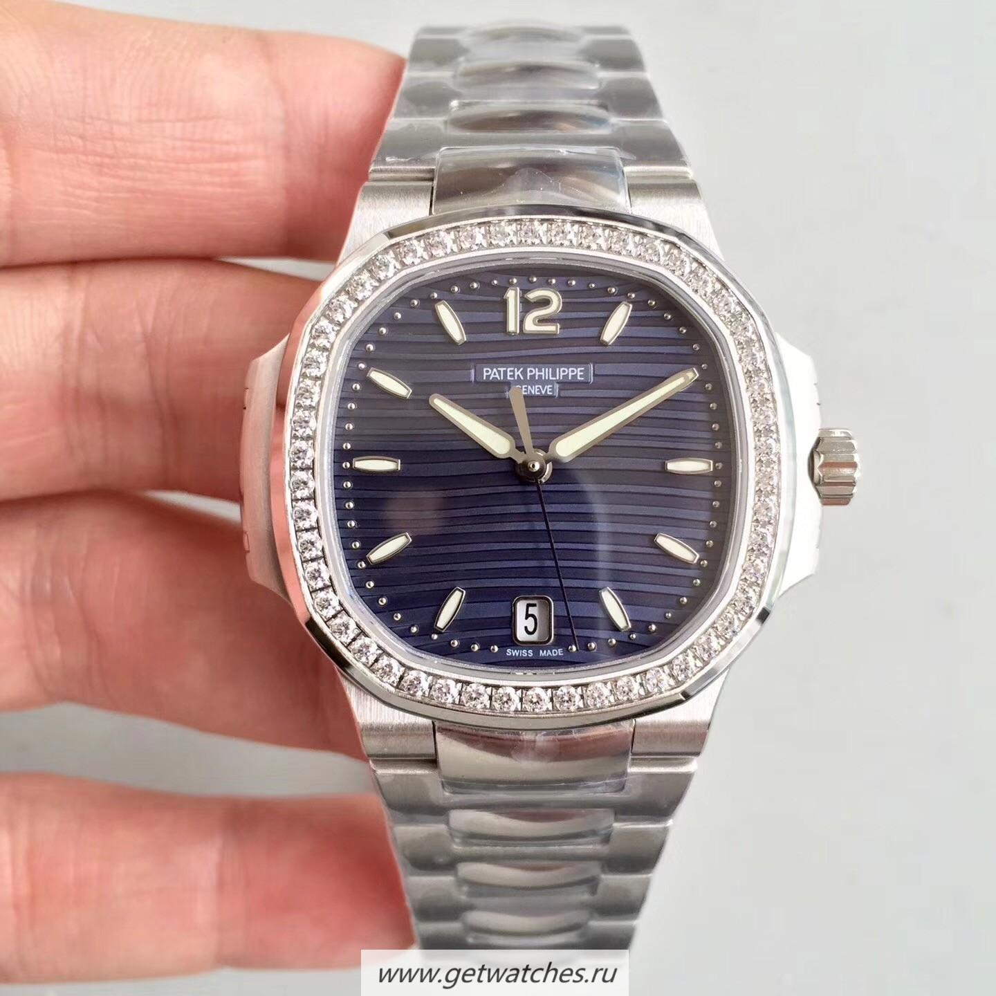 Fake Pat*k Phi1i*pe Nautilus Ladies 7018/1A-010 PF SS & D1am0nds Blue Dial 324 S C