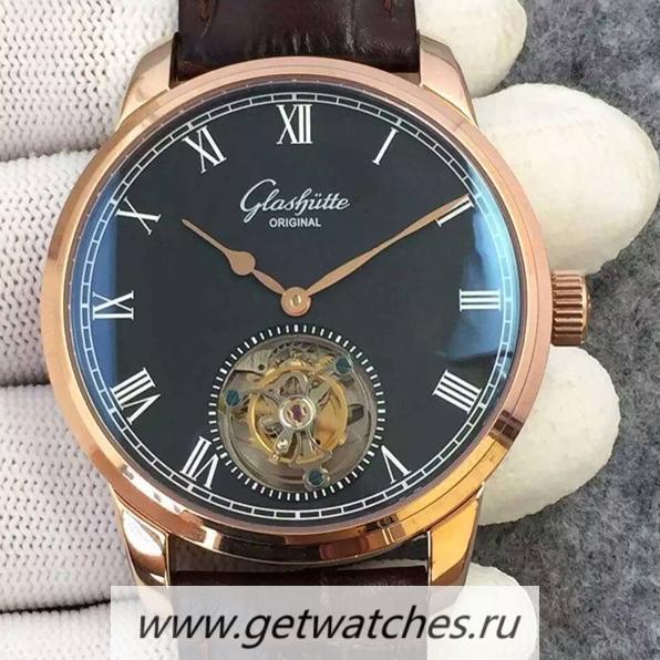 Fake Glashutte Original Senator Excellence Tourbillon Rose Gold Black Dial Tourbillon