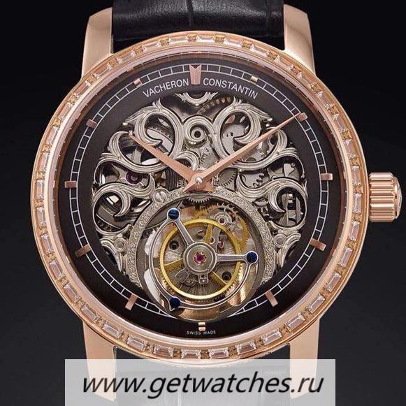 Best Price Vacheron C0nstan1n Patrimony Tourbillon Rose Gold & D1am0nds Skeleton & Black Dial Tourbillon