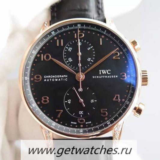 Best Price IWC Portuguese Chrono Rose Gold & D1am0nds Black Dial 7750