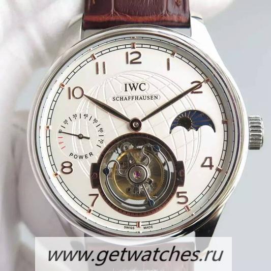 High Quality IWC Portuguese Tourbillon Moonphase Power Reserve SS White Dial Tourbillon