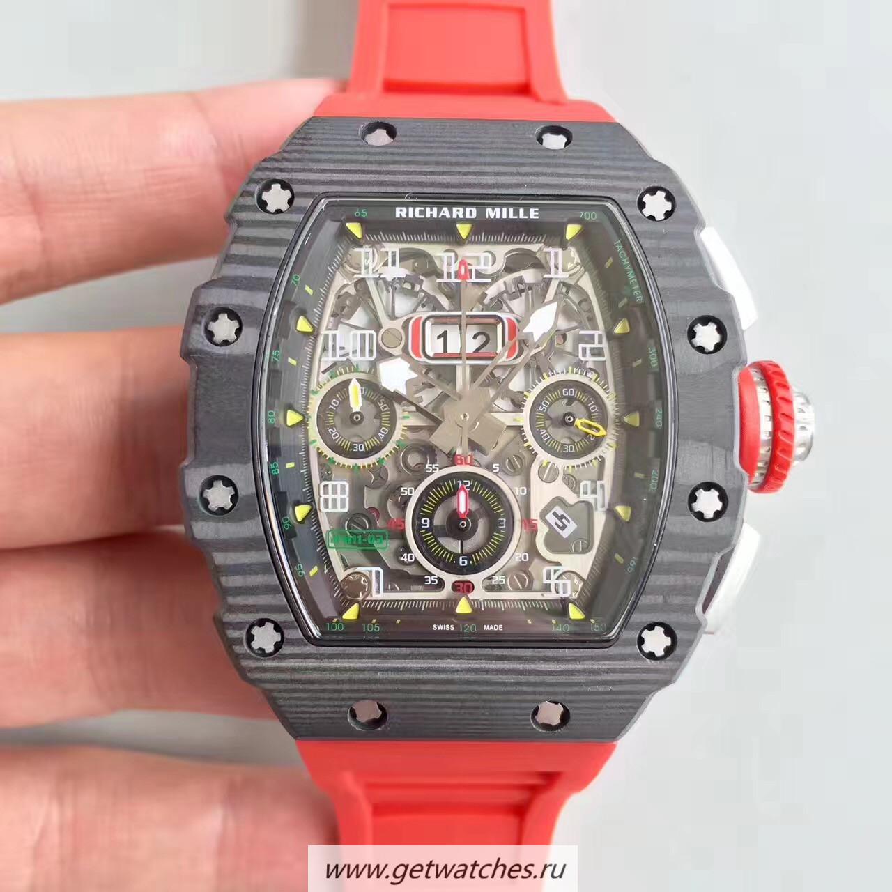 Replica Richard Mille RM011-03 Flyback Chrono KVF Forged Carbon Black Skeleton Dial 7750