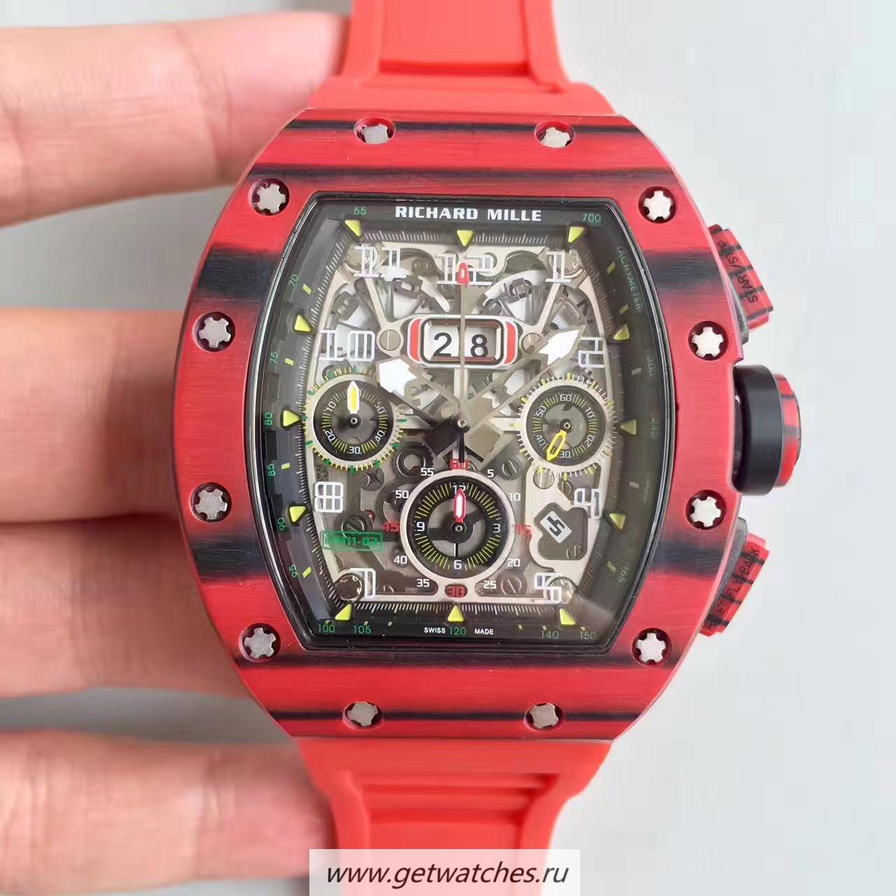 Shop Richard Mille RM011-03 Flyback Chrono KVF Red Forged Carbon Black Skeleton Dial 7750