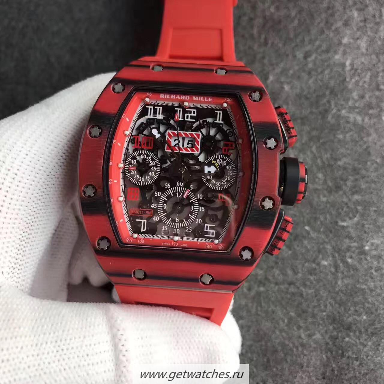 High Quality Richard Mille RM011 Red QTPT Flyback Chrono KVF Red Forged Carbon Red Skeleton Dial 7750