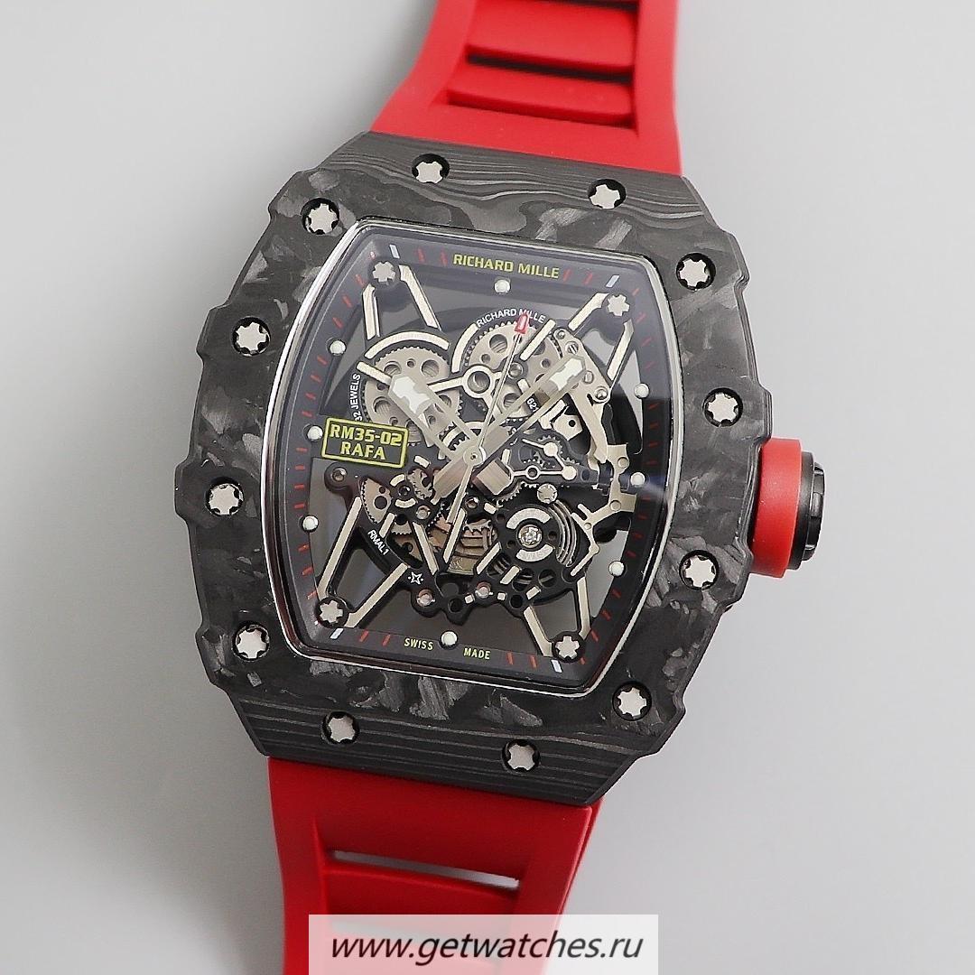 Replica Richard Mille RM035-02 Rafa Nadal KVF V3 Forged Carbon Black Dial Red Strap M8215