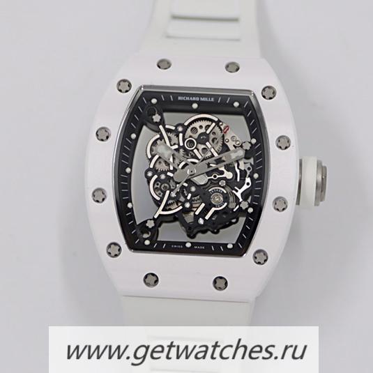 Perfect Replica Richard Mille RM55 KVF V3 White Ceramic & Titanium Black Dial White Crown M8215
