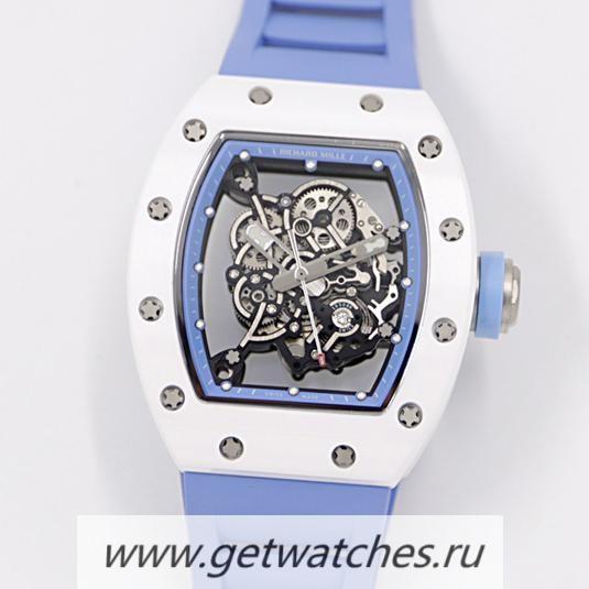 Best Price Richard Mille RM55 KVF V3 White Ceramic & Titanium Blue Dial Blue Rubber Strap M8215