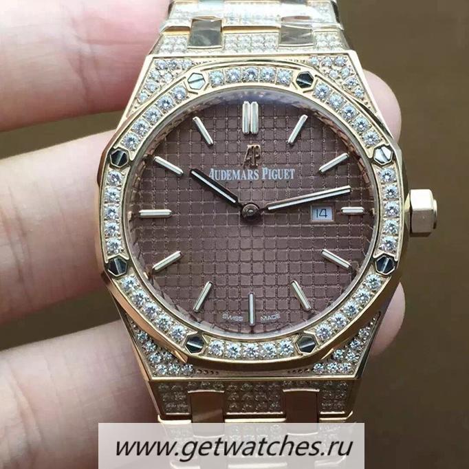 High Quality Audemars P1g*et Royal Oak 67651 Ladies Rose Gold & D1am0nds Brown Dial Quartz 2713