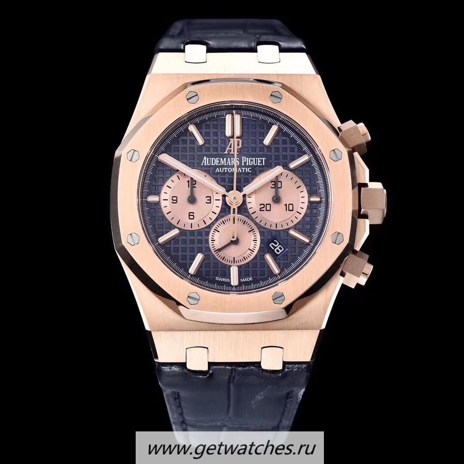Shop Audemars P1g*et Royal Oak Chrono 26331 OMF Rose Gold Blue Dial 7750